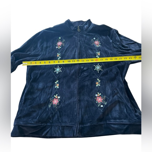 ALFRED DUNNER Black Velvet‎ Jacket Embroidered Cotton Blend  14 zip up vintagee - Picture 3 of 13